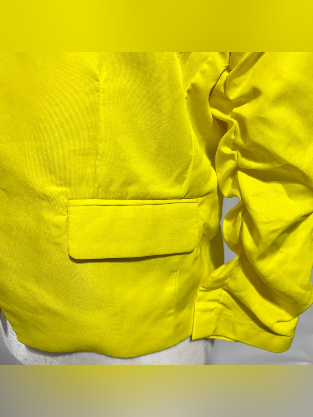 New H&M Ruched Sleeves Open Front Blazer Bright Yellow Size 12 - Picture 6 of 14